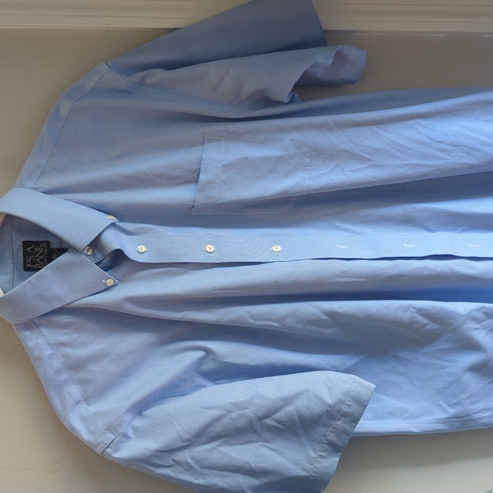 Jos A. Bank Blue Check Cotton Short Sleeve Button Up Shirt 16 1/2